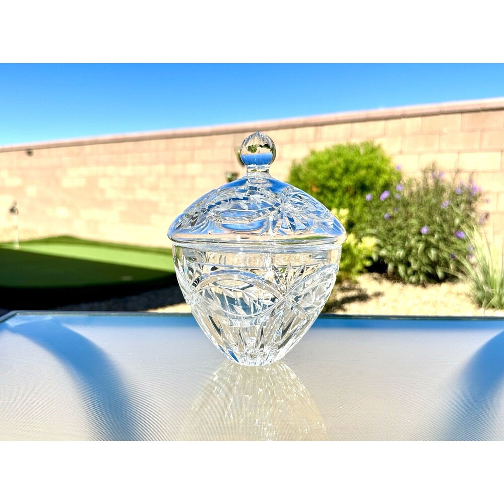 Gorham Hand Cut Crystal Lidded Candy Bowl Victorias Garden 7 ½”H Vintage Poland